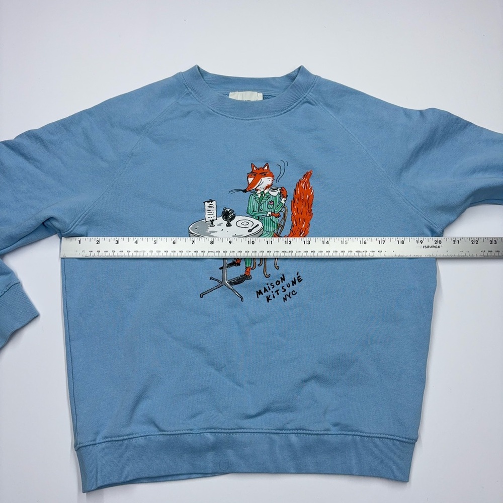 Maison Kitsuné x Olympia Le-Tan Oly Coffee Fox Classic Sweatshirt Blue Size M - Picture 12 of 13